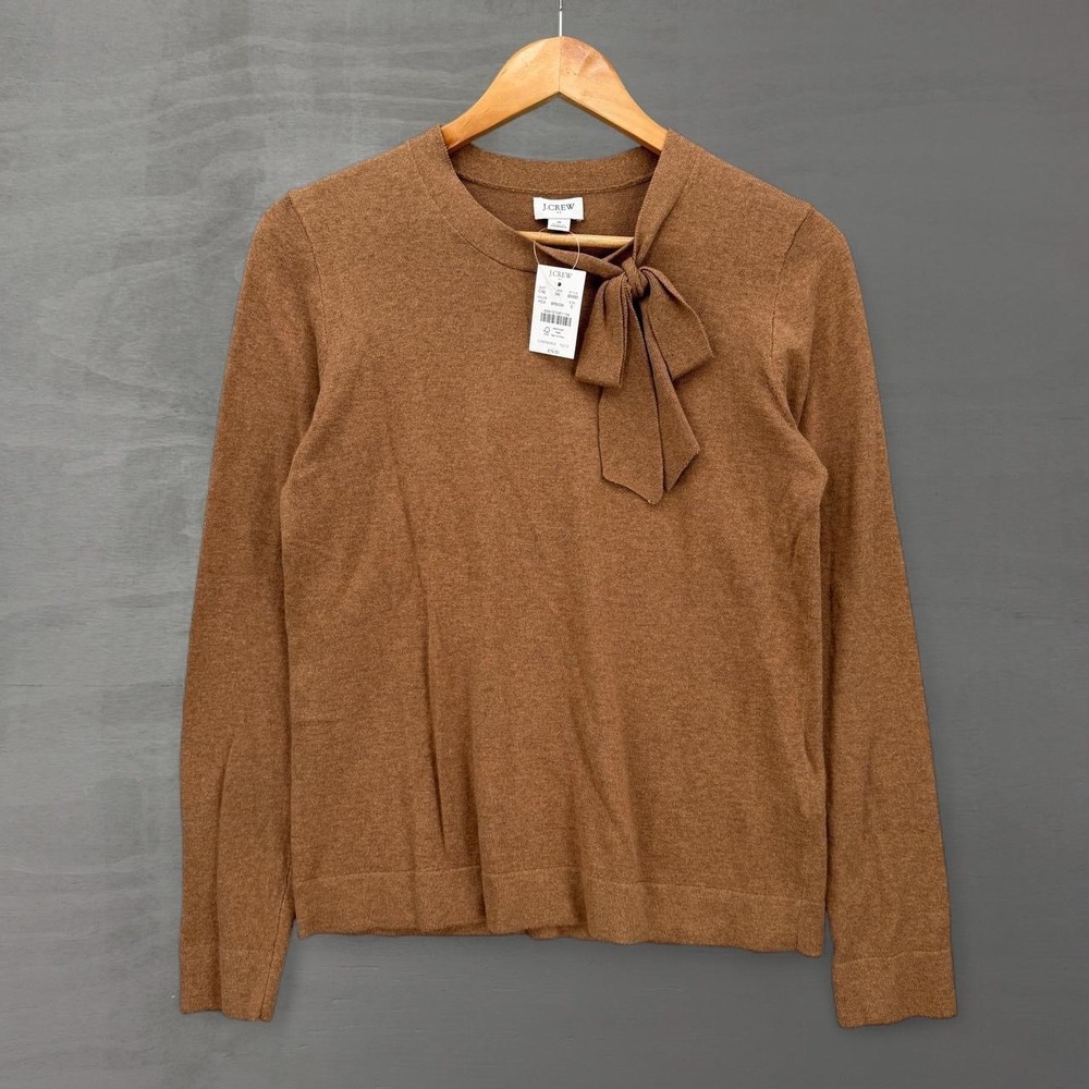 J.Crew Sweater Brown Tie Neck Bow Long Sleeve BS885 Small